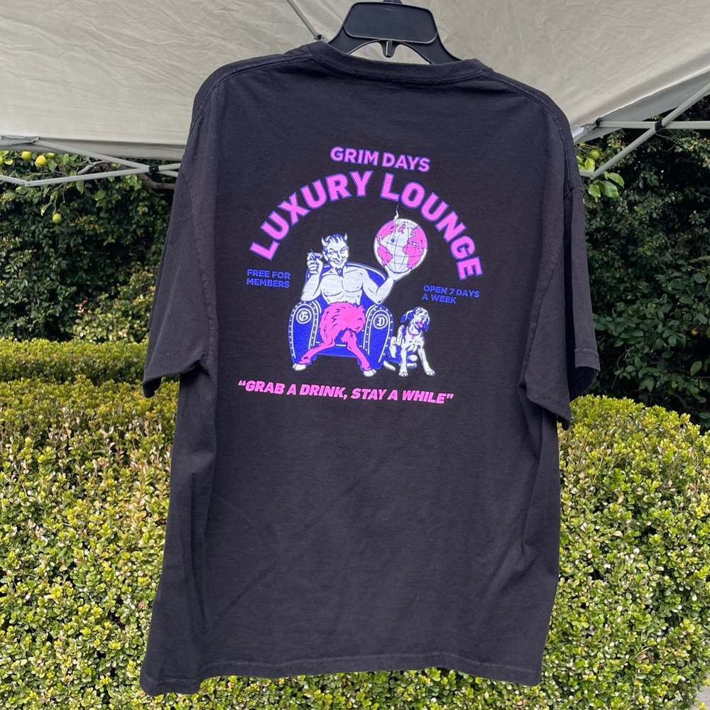 Black Graphic T-Shirt with Pink and Purple Design